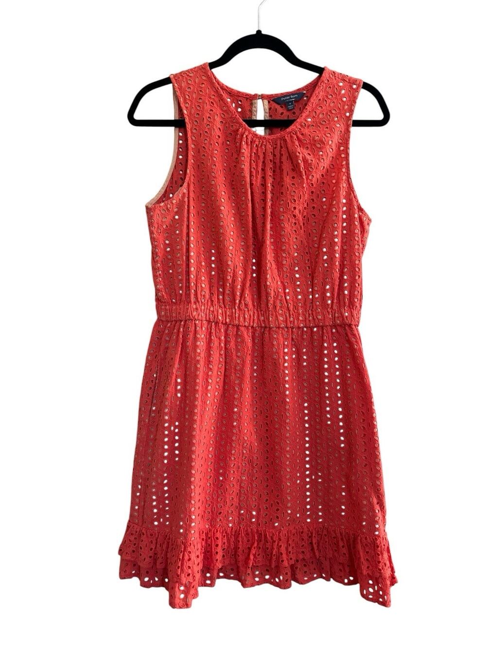 Peter Som desigNation Size 8 Orange Coral Eyelet Dress Sleeveless Ruffle